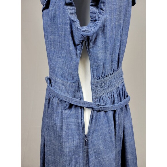 eShakti Blue Chambray Fit and Flare Short Dress Womens Medium Asymmetric Collar - Picture 7 of 13